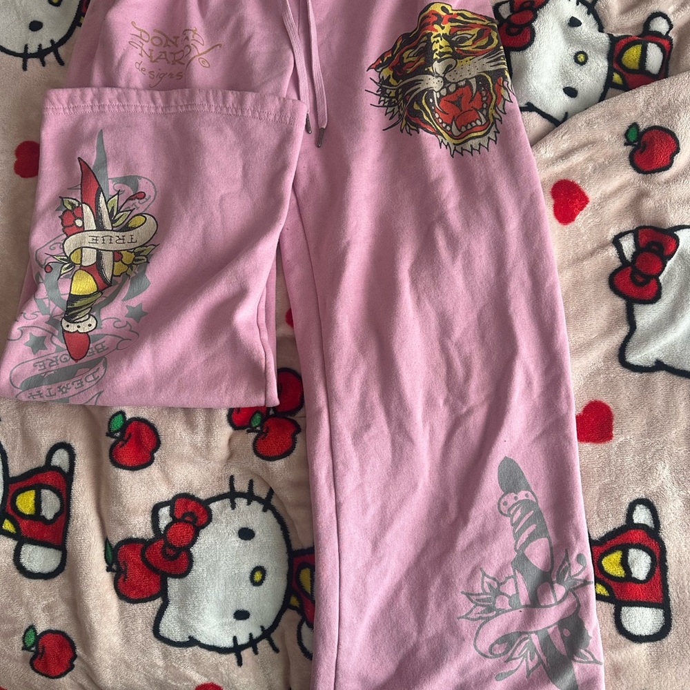 Ed Hardy Pink Sweatpants with Graphic Design
